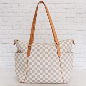Louis Vuitton Totally MM Damier Azur Tote Shoulder Purse White Leather Handbag